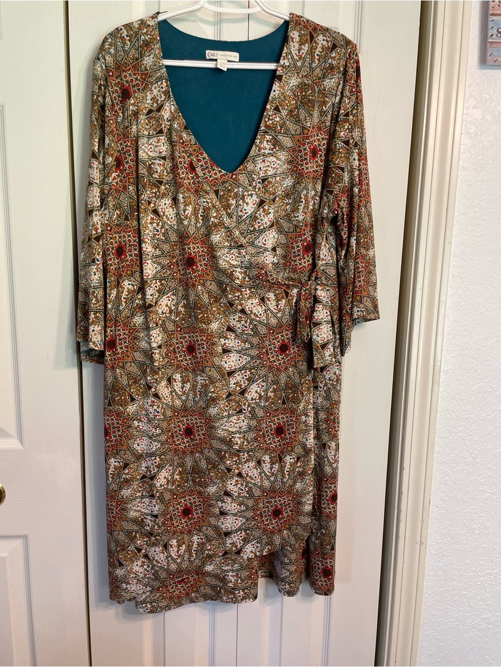 Cato Olive Multi Floral Midi Dress with Red Accents